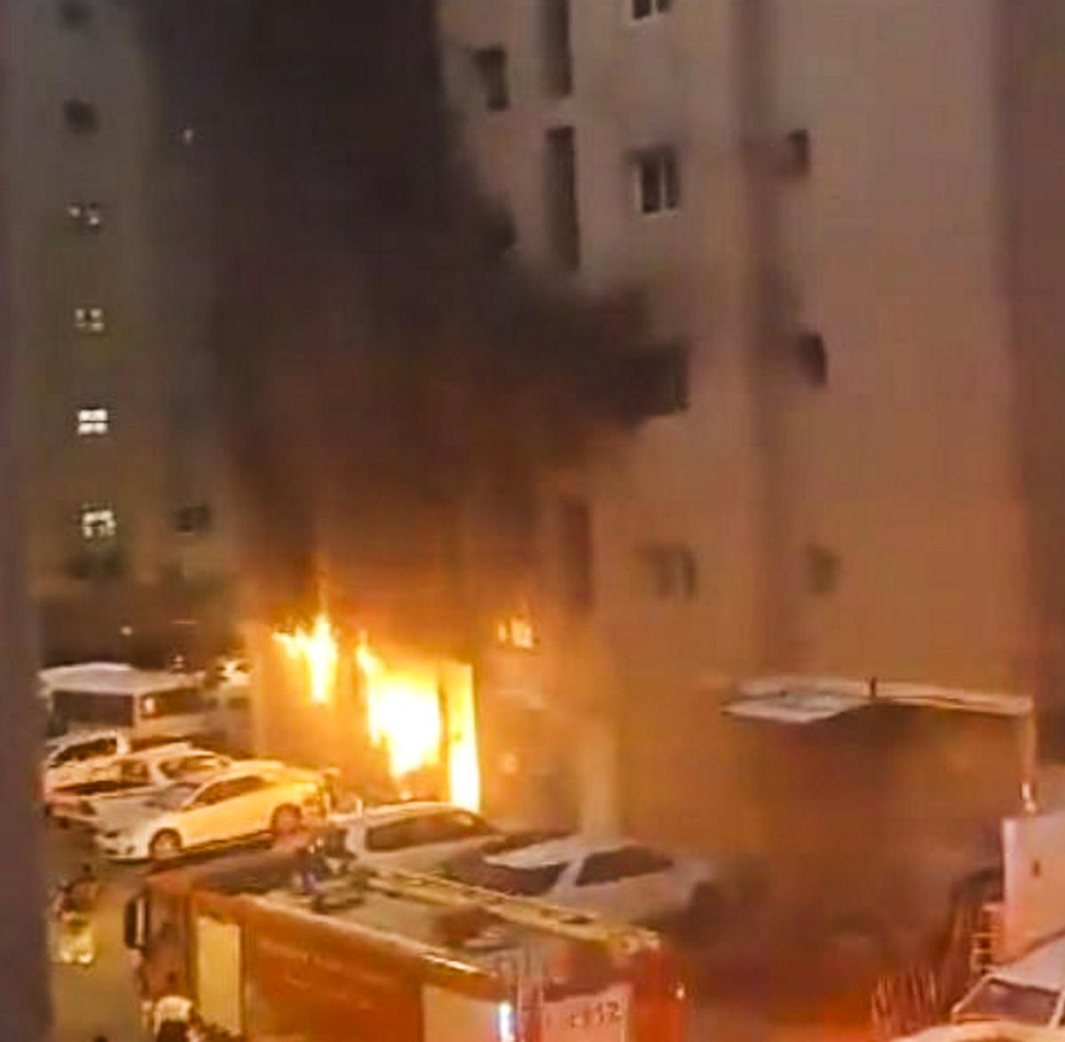 Smoke billows after a fire broke out in a building in Mangaf, Kuwait, on Wednesday | Photo Credit: PTI